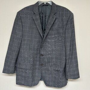 VTG Ralph Ralph Lauren Blazer 46R Black Gray Silk Wool Plaid Check Preppy Office